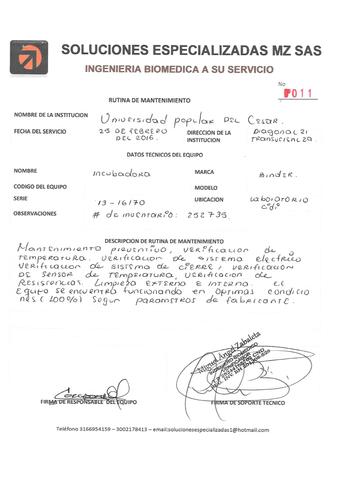 Incubadora Binder Mantenimiento