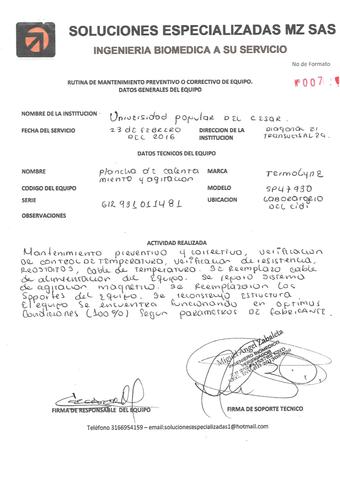 Plancha de Calentamiento Mantenimiento