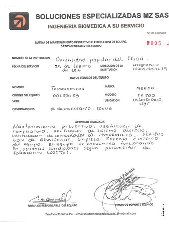 Termoreactor tr 300 Mantenimiento Preventivo