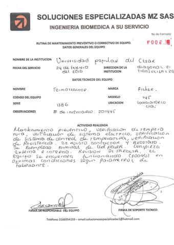 Termoreactor Fisher 145 MAntenimiento