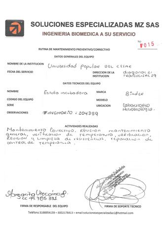 Incubadora 204359 Mantenimiento  Binder