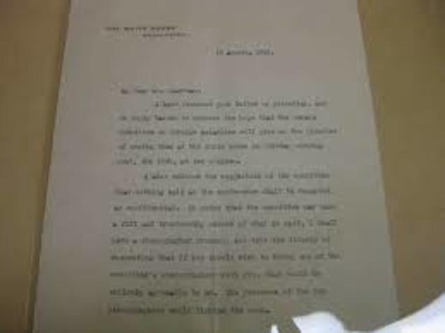 President Wilson Writes Letter to Congress