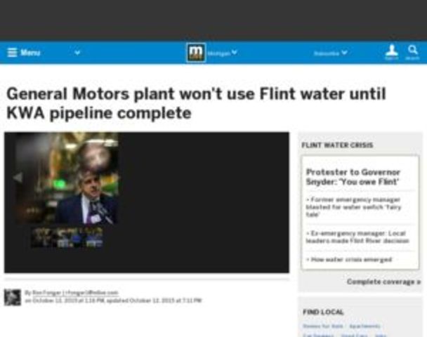 General Motors stops using Flint's water