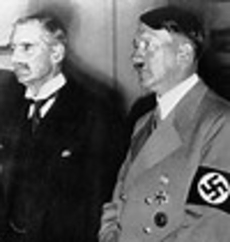 British Prime Minister Chamberlain appeases Hitler at Munich