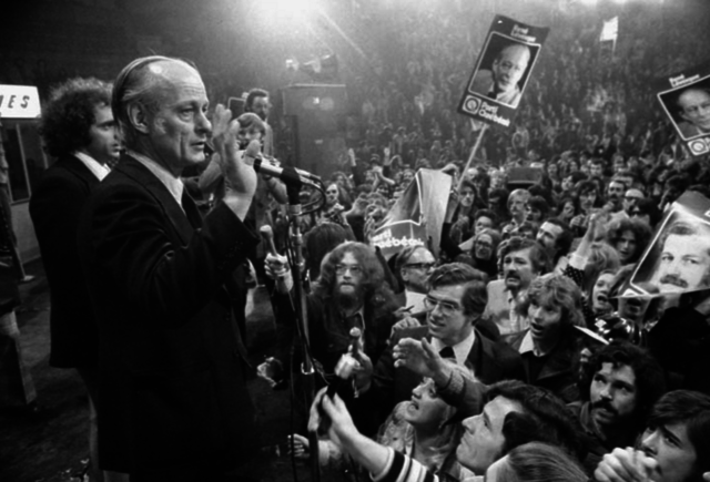 Renee Levesque wins provincial election with his Parti Quebecois