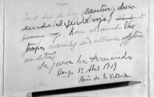 Firma del último parte de guerra.