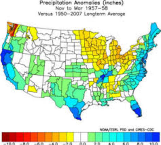1957-1958: El Nino cause damage to the California's kelp forests