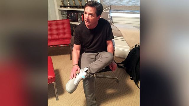 Michael models the first self-lacing shoes by Nike