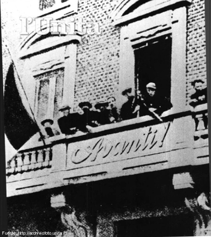 Destrucció de les oficines del diari socialista Avanti.