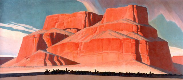 Red Butte with Mountain Men By Maynard Dixon