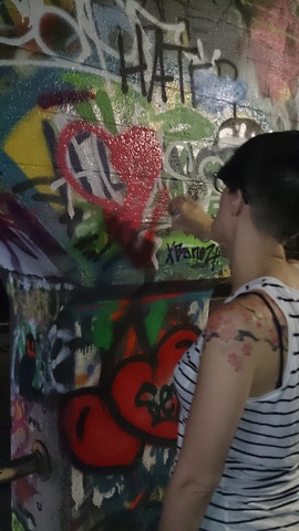 Notice the overlapping graffiti as artists add their work.