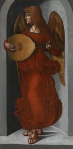 An Angel in Red with a Lute by Giovanni Ambrogio de Predis