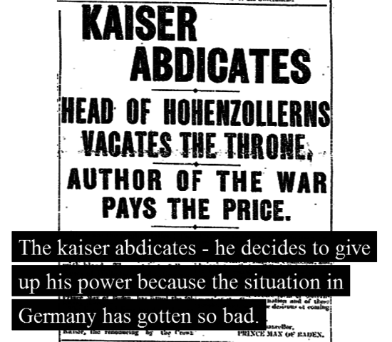 KAISER WILHELM II ABDICATES