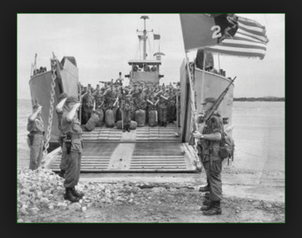 First US combat troops arrive in Vietnam.