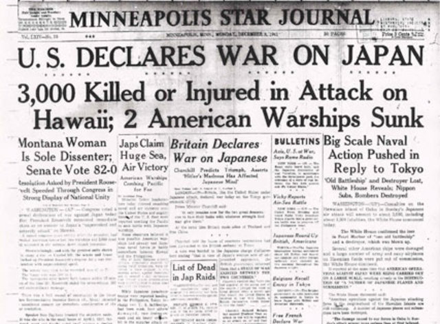 The United States declares war on Japan