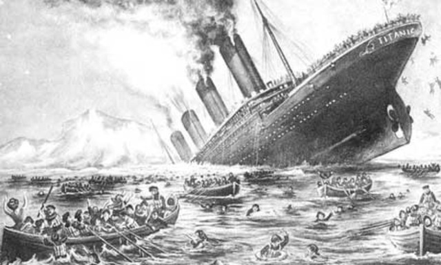 The Titanic sinks
