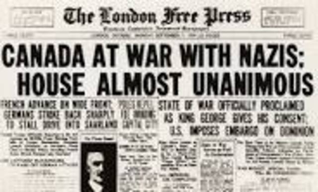 Canada declares war on germany