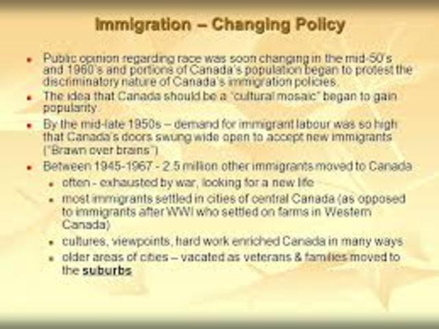 1967 Canada’s Immigration Policy becomes “Colour Blind”