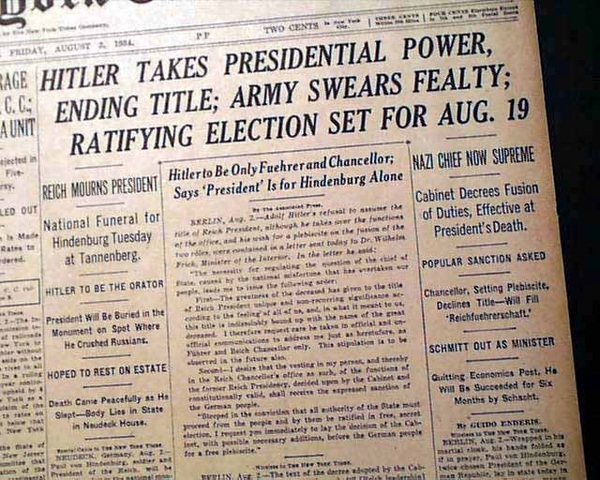 Hitler becomes president of Germany