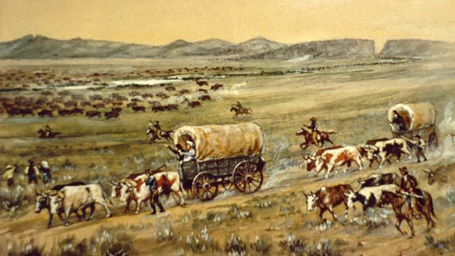 Emmigrants depart on the Oregon Trail