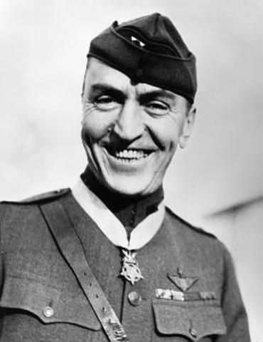 Flying ace Eddie Rickenbacker operates Bader Field