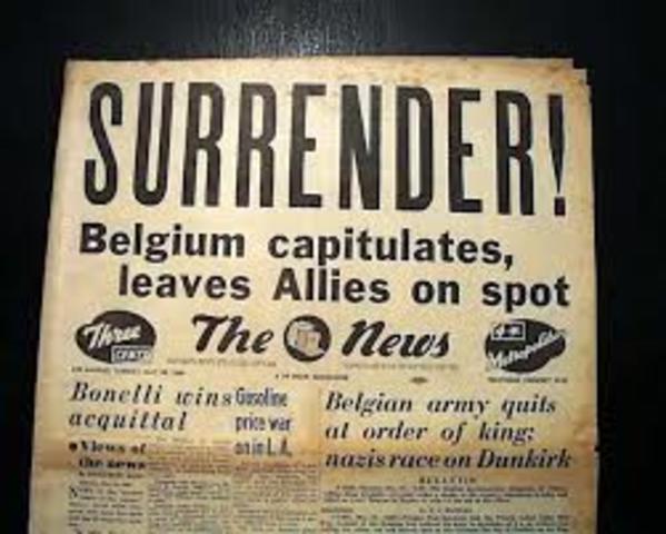 Belgium surrenders to the Nazis.