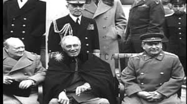 Roosevelt, Churchill, Stalin meet at Yalta.