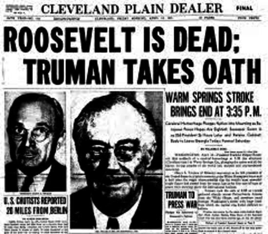 president roosevelt dies and harry truman becomes president