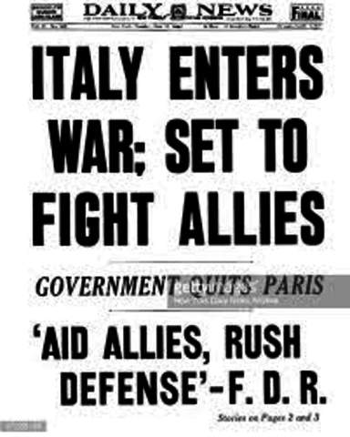 Italy declares war on britian and France