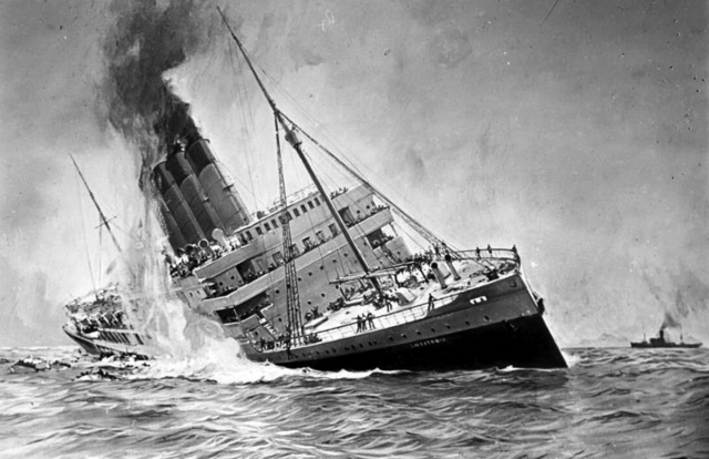 Sinking of the Britisih liner Lusitania.