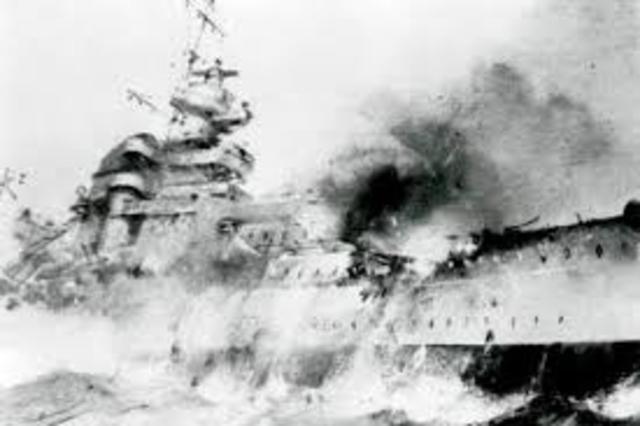 Sinking of the Bismarck by the British Navy.