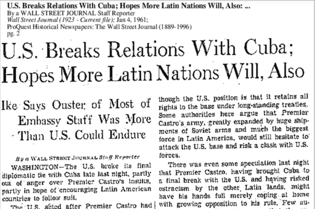 U.S. breaks diplomatic relations with Cuba