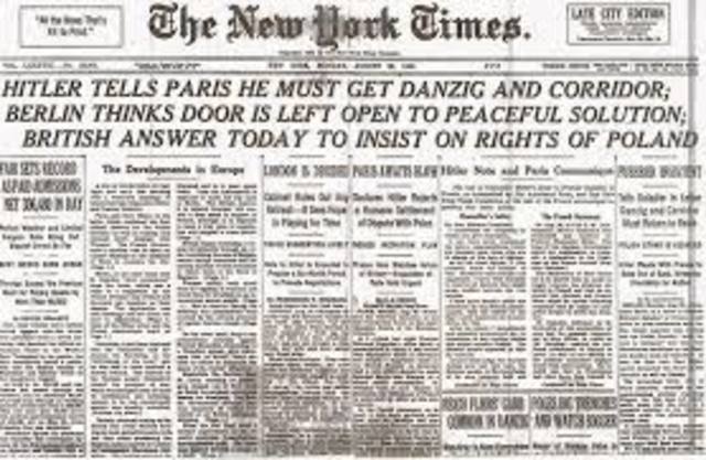 France and Great Britain agree to support Poland against Nazi aggression