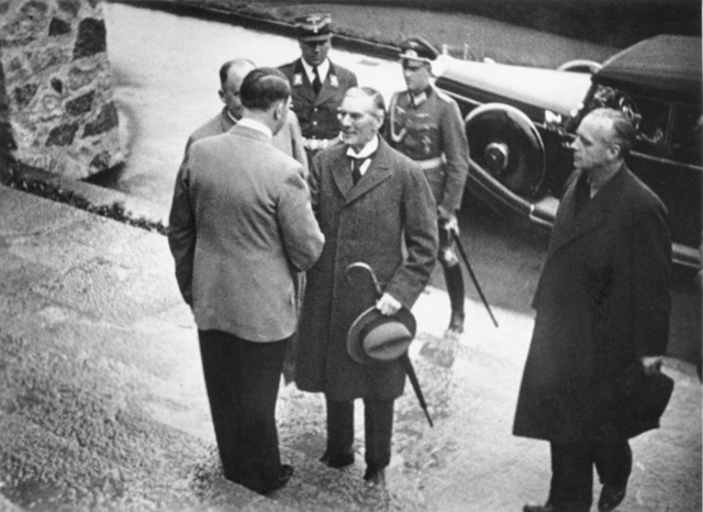 Chamberlain meets with Hitler in Godesberg, Germany. Hitler claims Sudetenland region of Czechoslovakia would be final German demand for territory.