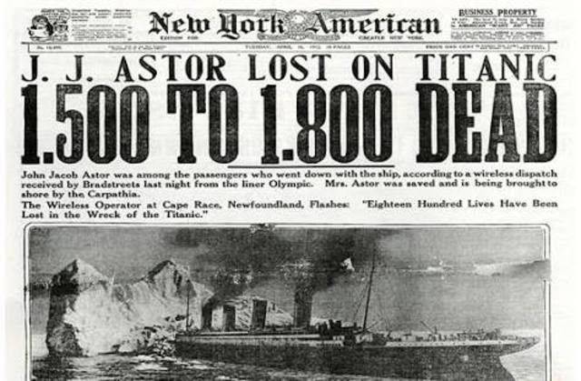 12 de abril de 1912; Hundimiento del Titanic