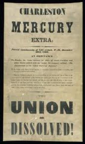 South Carolina seceds from the union