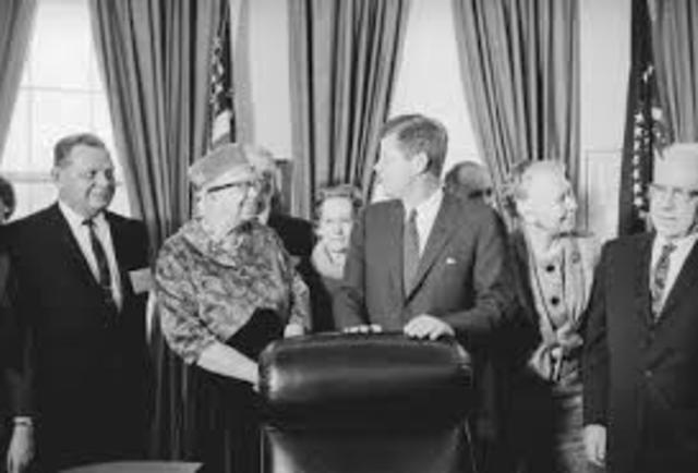 President John Kennedy establishes the President's Commission on the Status of Women and appoints Eleanor Roosevelt as chairwoman