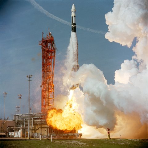 Neil Armstrong has his first flight in space aboard the Gemini 8