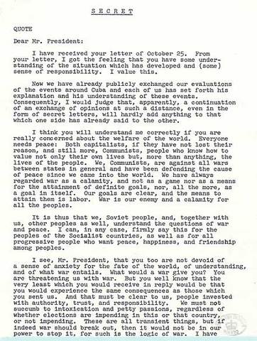 Khrushchev sends a letter