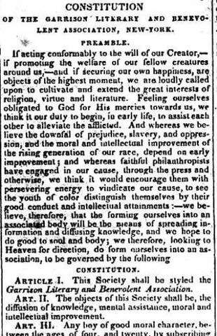 Garrison Literary and Benevolent Association was formed.
