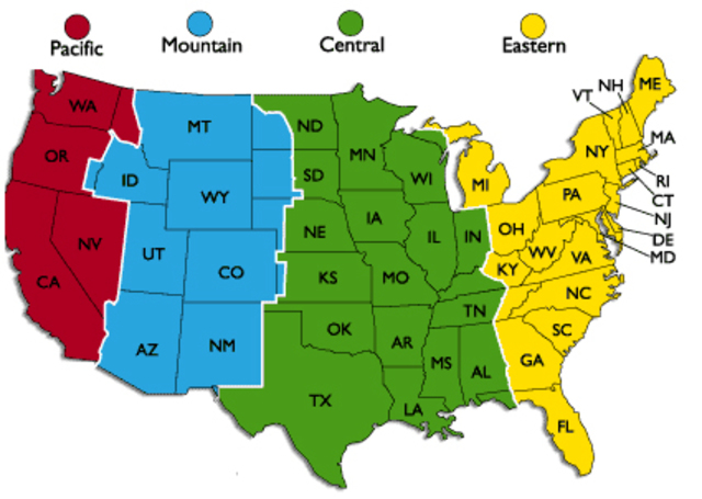 Railroad companies divide the nation into four time zones