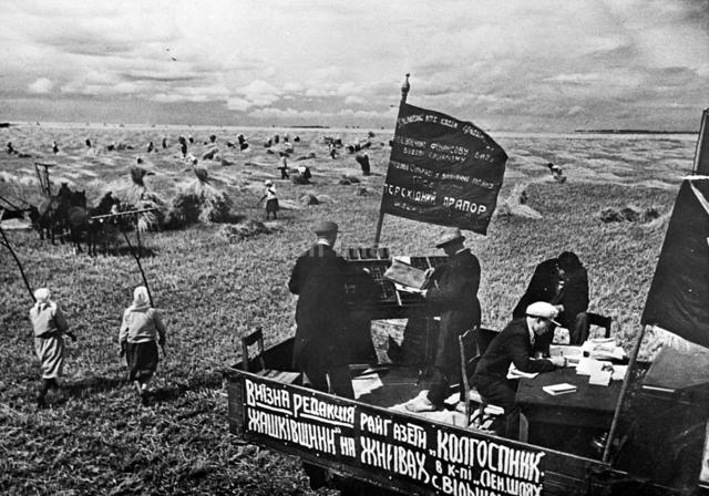 Government seizes 25 million privately-owned farms and combines them into government collective farms