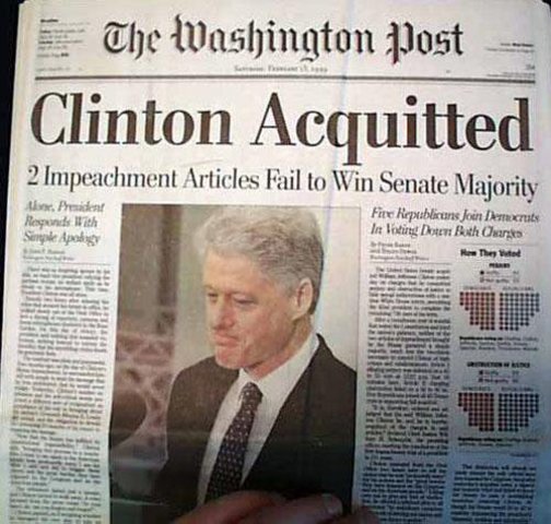 Bill Clinton is acquitted by the United States Senate