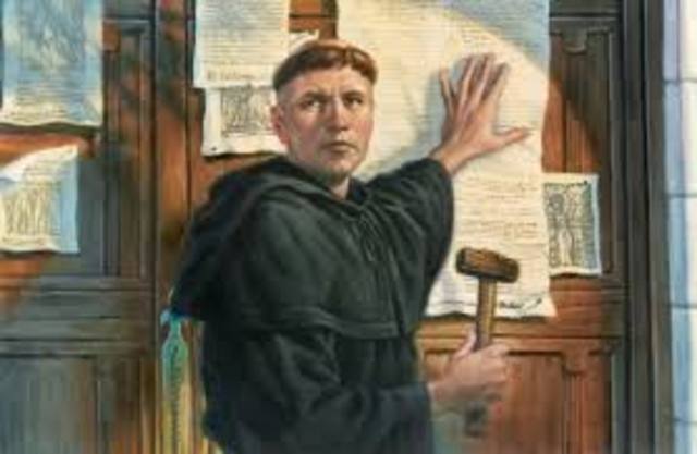 Luther nails 95 Theses to the door of the Church