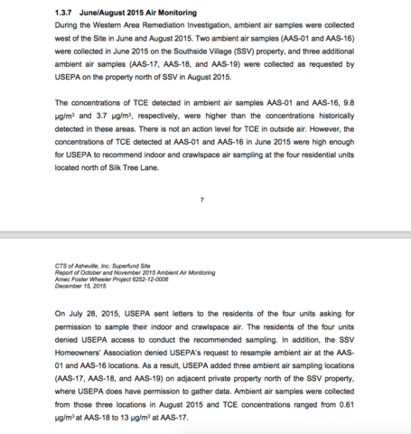EPA denied permission to conduct indoor air sampling in 4 residences on Silk Tree Lane or within Southside Village by homeowners