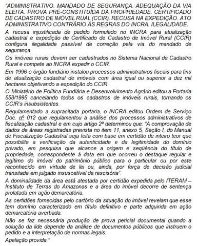 Trânsito em julgado do Mandado de Segurança contra o INCRA