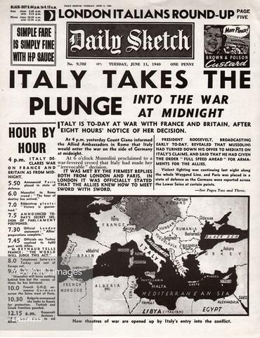 Italy declares war on Britain and France