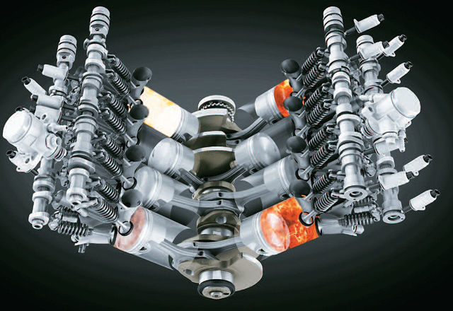 el motor de ocho cilindros en V.