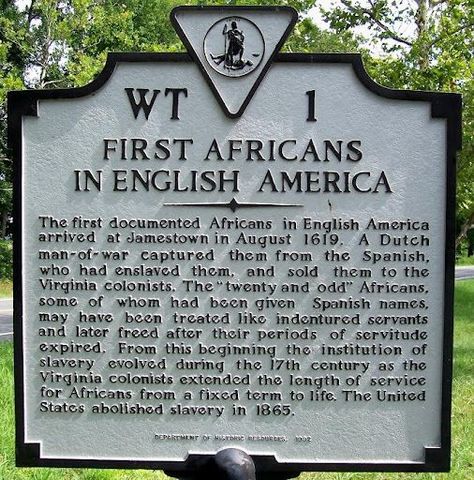 Twenty Africans arrived in Jamestown, Virginia