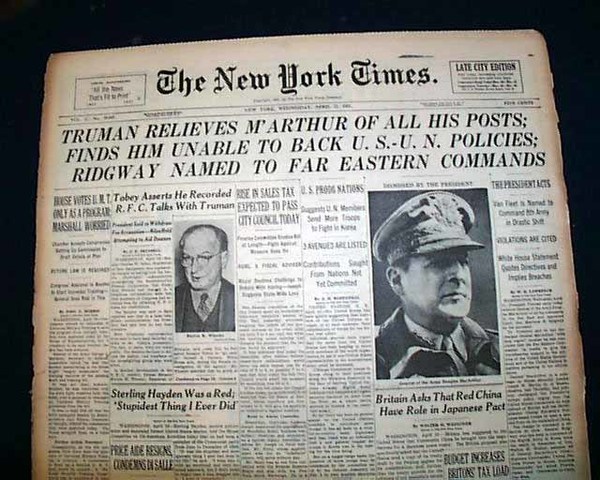 Truman fires McCarthur